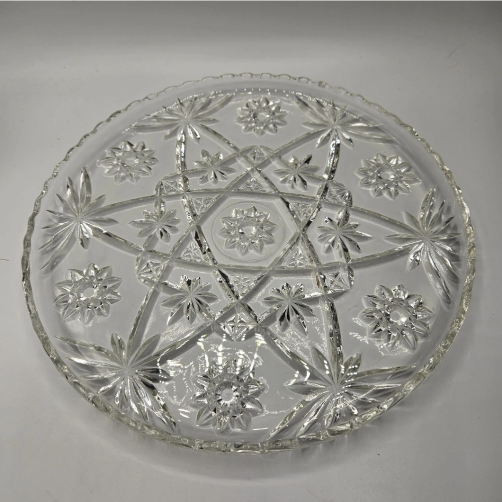 Anchor Hocking Glass Clear Early American Prescut 11" Star Of David Platter EUC